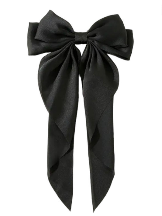 Black Satin Hair Bow with Barrette